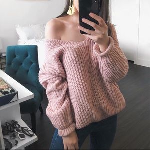 Lace up back sweater in pink